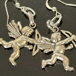 Cherub Angel Cupid Earrings Drop Dangle Silver Lightweight Baroque Gift Xmas